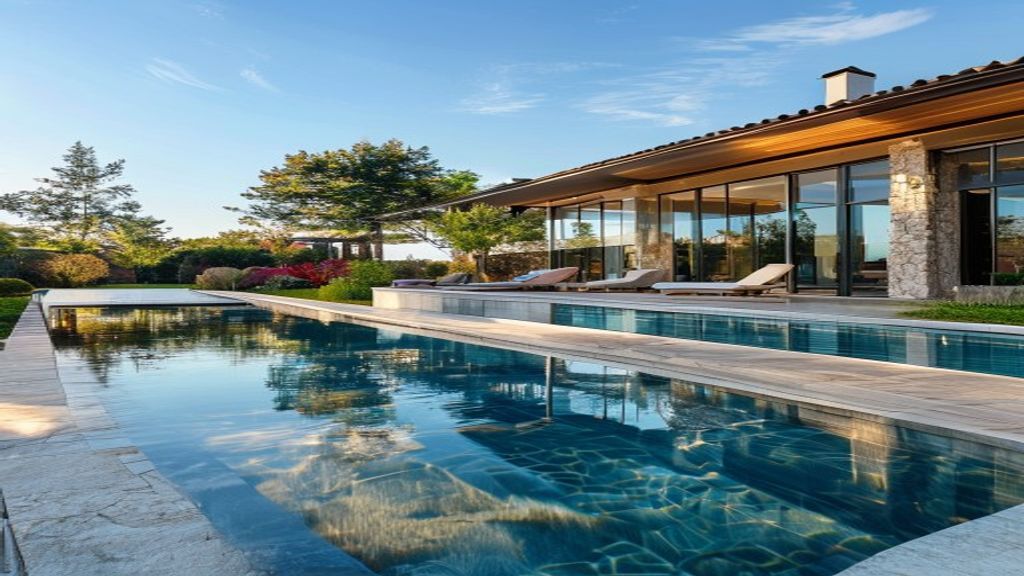 Luxury home with outdoor swimming pool and lush gardens