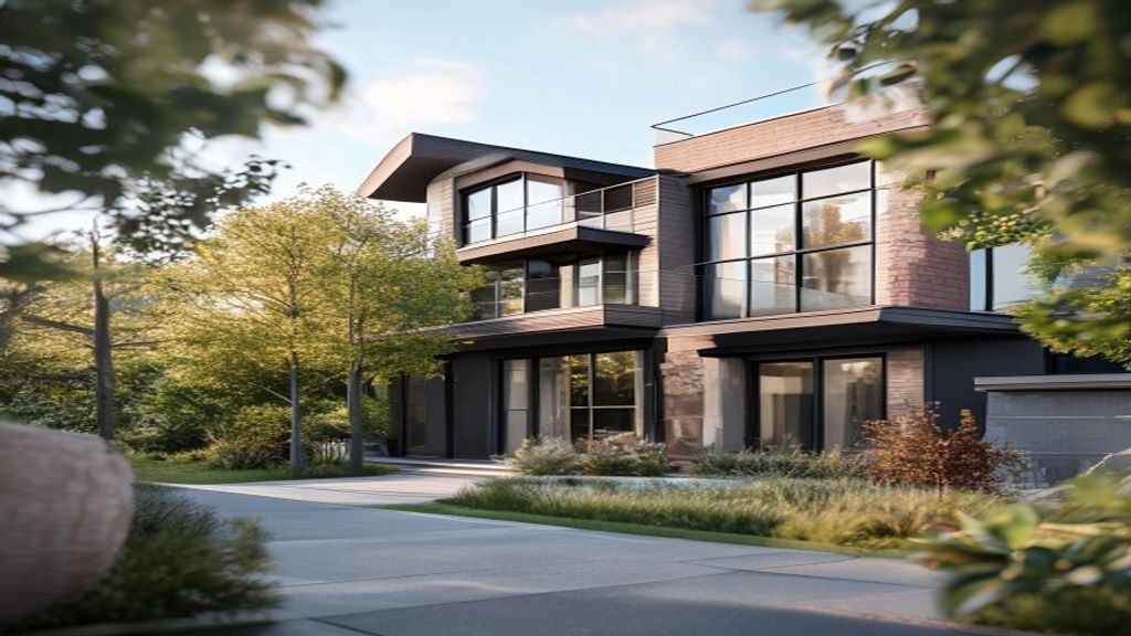 Modern new build home with sleek design, large windows, and landscaped garden showcasing contemporary architecture