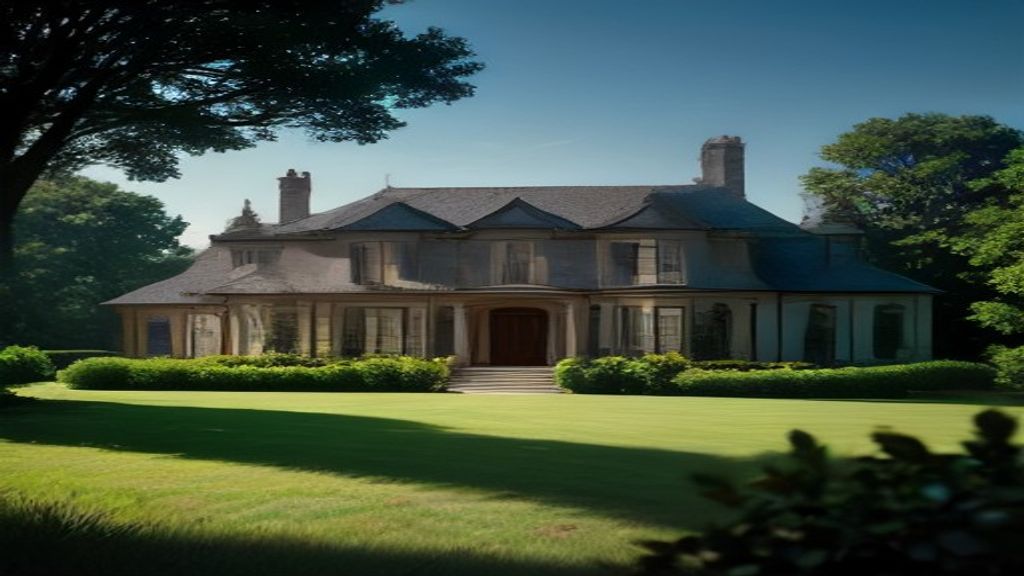 Elegant luxury country home featuring stone facade, sprawling gardens, and panoramic countryside views.